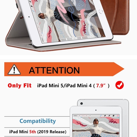 Ztotop Case for iPad Mini 5 Tan/Faux Leather with strap - Picture 4 of 10